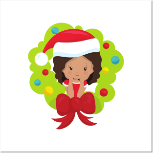 Christmas Girl, Latina Girl, Christmas Wreath Posters and Art